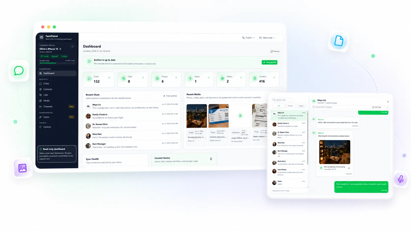 FamiPatrol authorized WhatsApp review dashboard