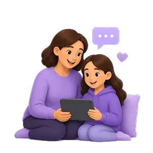 Parent and child having an open conversation with a tablet