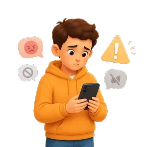 Child noticing harmful messages on a phone